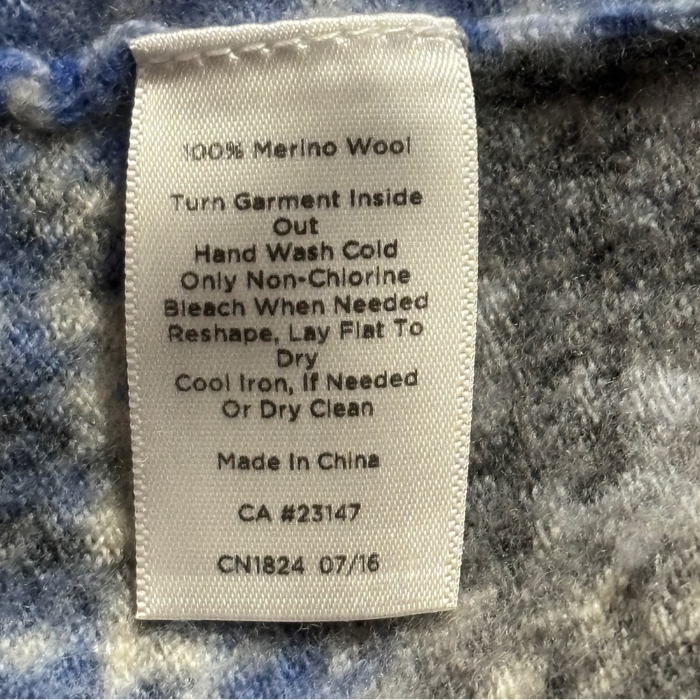 100% Merino Wool 3/4 Sleeve Open Cardigan Women's Blue And Tan Talbots - Picture 3 of 10